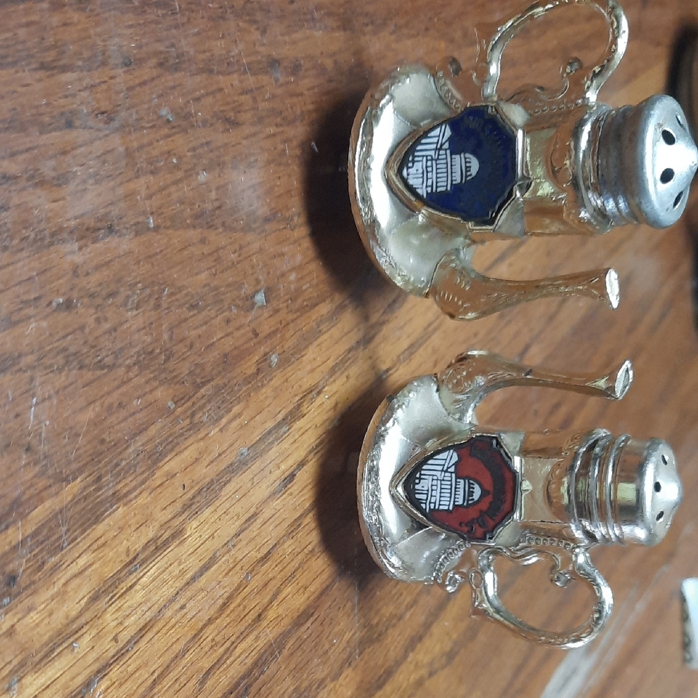 Elegant Silver and Red/Blue Salt and Pepper Shakers